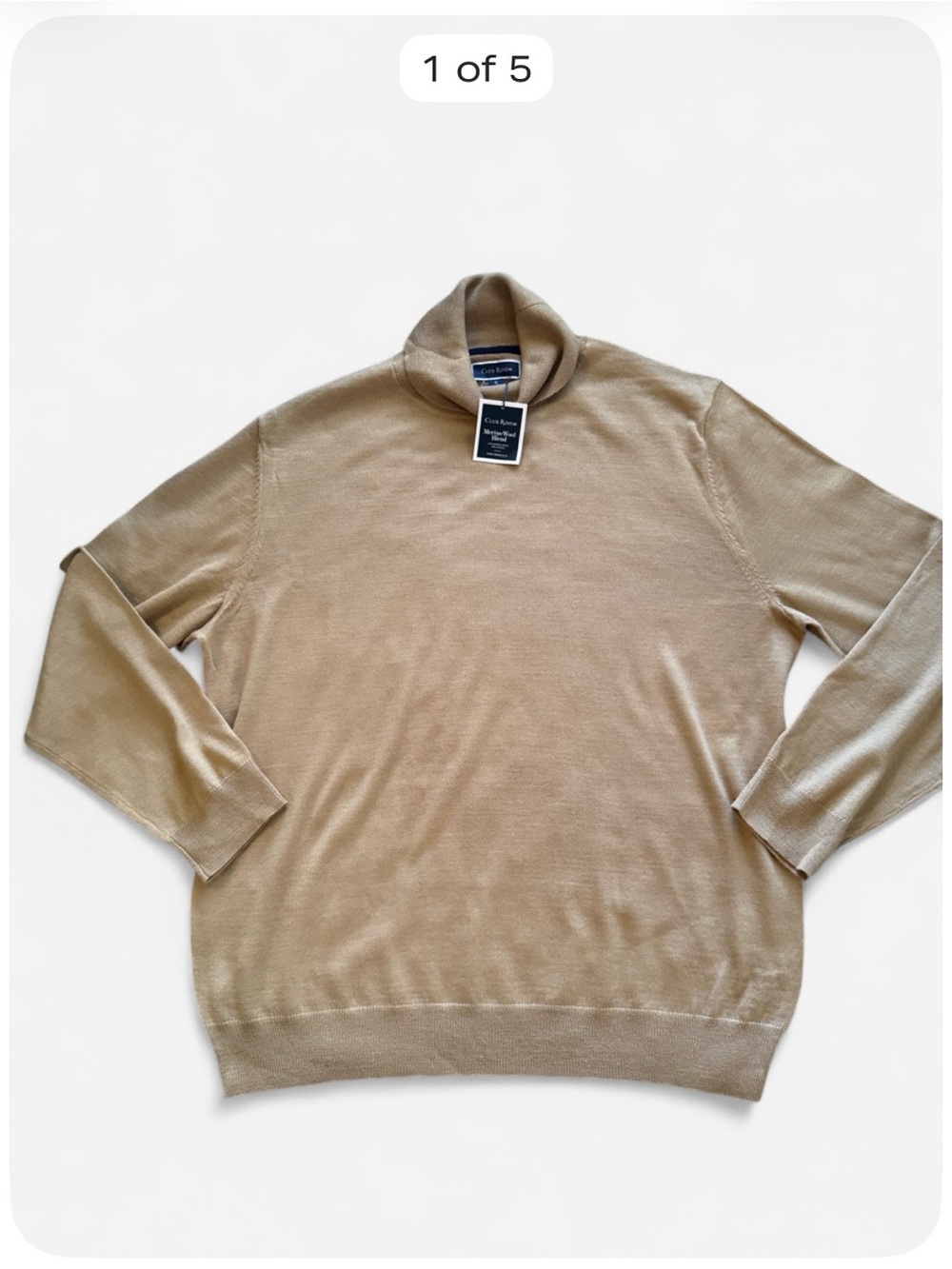 Club Room Men’s XL Merino Wool Blend Turtleneck Sweater Beige Tan NWT